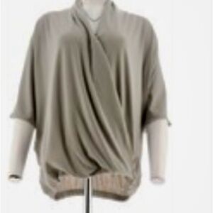 H by Halston Flint Grey Faux Wrap Top